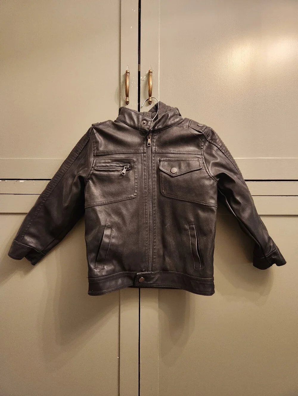 Urban Republic Boys Black Faux Leather Jacket with Zip Pockets